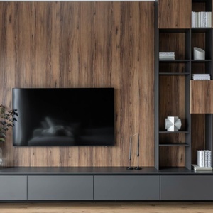 Meuble <span class=keywords><strong>TV</strong></span> moderne en MDF noyer et kaki sur mesure, unité murale pour salon, facile à assembler, pour ameublement et rénovation - Product Image 2