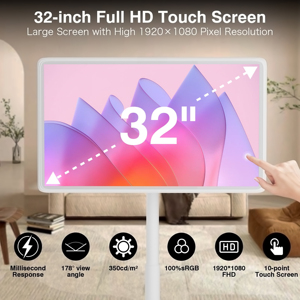 Téléviseur intelligent rotatif d'intérieur de 32 pouces avec diffusion <span class=keywords><strong>en</strong></span> direct, Android 13, écran tactile et roues de défilement amovibles pour le texte - Product Image 6