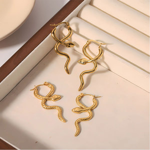 Pendientes al por mayor de acero inoxidable 316L chapados en oro de 14k y 18k, joyería fina de moda, pendientes colgantes de serpiente para mujer - Product Image 2