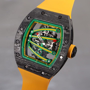 Montre Tourbillon à Gravité Zéro en Fibre de Carbone 59-01NTPT, Montre Mécanique Squelette de Luxe pour Hommes, Bracelet en Caoutchouc Jaune - Product Image 3