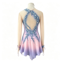 Robe de patinage artistique dégradé rose-violet, manches longues, dos découpé, strass, jupe de compétition, personnalisable pour enfants, adolescents et adultes, OEM