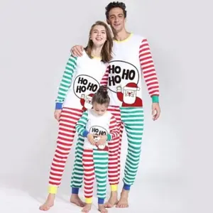 Yeni trendler pamuk aile eşleştirme noel baba baskılı pijama artı boyutu uzun kollu Tee pantolon PJs setleri