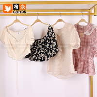 Geryon Grosir Vintage Ukay Pakaian Bekas Dewasa Wanita Atasan Katun Blus Musim Panas Campuran Crop Top Pakaian Bekas Bersih 90-98% Baru