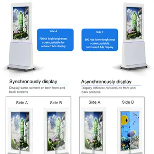 इनडोर सीलिंग हैंगिंग डिजिटल साइनेज विंडो फेसिंग डिस्प्ले एलसीडी डबल साइड स्क्रीन और मेनू विज्ञापन प्रदर्शित करता है