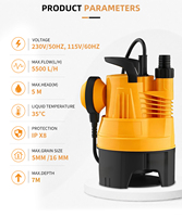 Pompe submersible électrique portable 220V 50Hz pour eaux usées et drainage de bassin avec interrupteur à flotteur