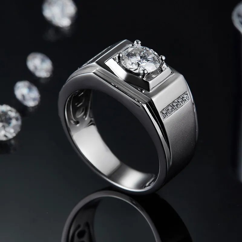 RINNTIN SMR101 uomo 1 carato diamante solido argento sterling 925 anelli di fidanzamento alta gioielleria festa del papà moissanite anello uomo