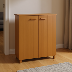 Armoire à chaussures en bois massif HAMAR 33,5x15,7x42,5 pouces, design moderne élégant, gain de place, meuble autoportant pour salon - Product Image 2