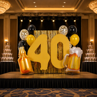 Fournisseur en gros de ballons de fête jetables, décoration pour fêtes d'anniversaire 40 ans, bannière noire et or, rideau en feuille, ballons en promotion