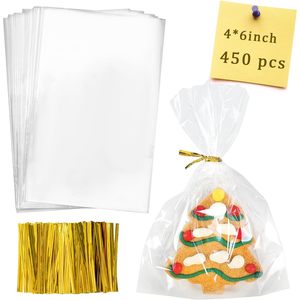 Cellophane <b>Bags</b> 450Pcs 4X6 Treat <b>Bags</b> with Ties Goodie <b>Bag</b> Clear <b>Plastic</b> <b>Bag</b> for Packaging Party Favor Gift Cookie Candy - Product Image 1