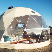 Dôme de glamping géodésique en acier 4 saisons avec tente bulle et couverture ignifuge en polyester doublement enduit de PVC, imperméable et résistante aux UV