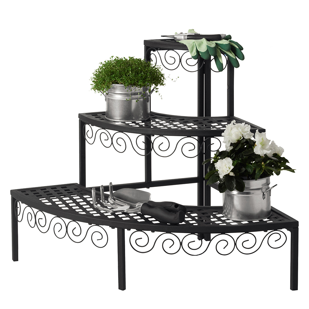 Nuovi disegni espositore a 3 livelli Quarter Round Plant Floral Corner Shelf Indoor & Outdoor supporto per piante in metallo per vaso di fiori