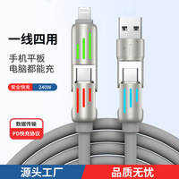 Câble de charge USB Type-C 4-en-1 super rapide 65W, charge rapide 3A, éclairage RGB, blindage tressé, conducteur en cuivre pur pour ordinateur