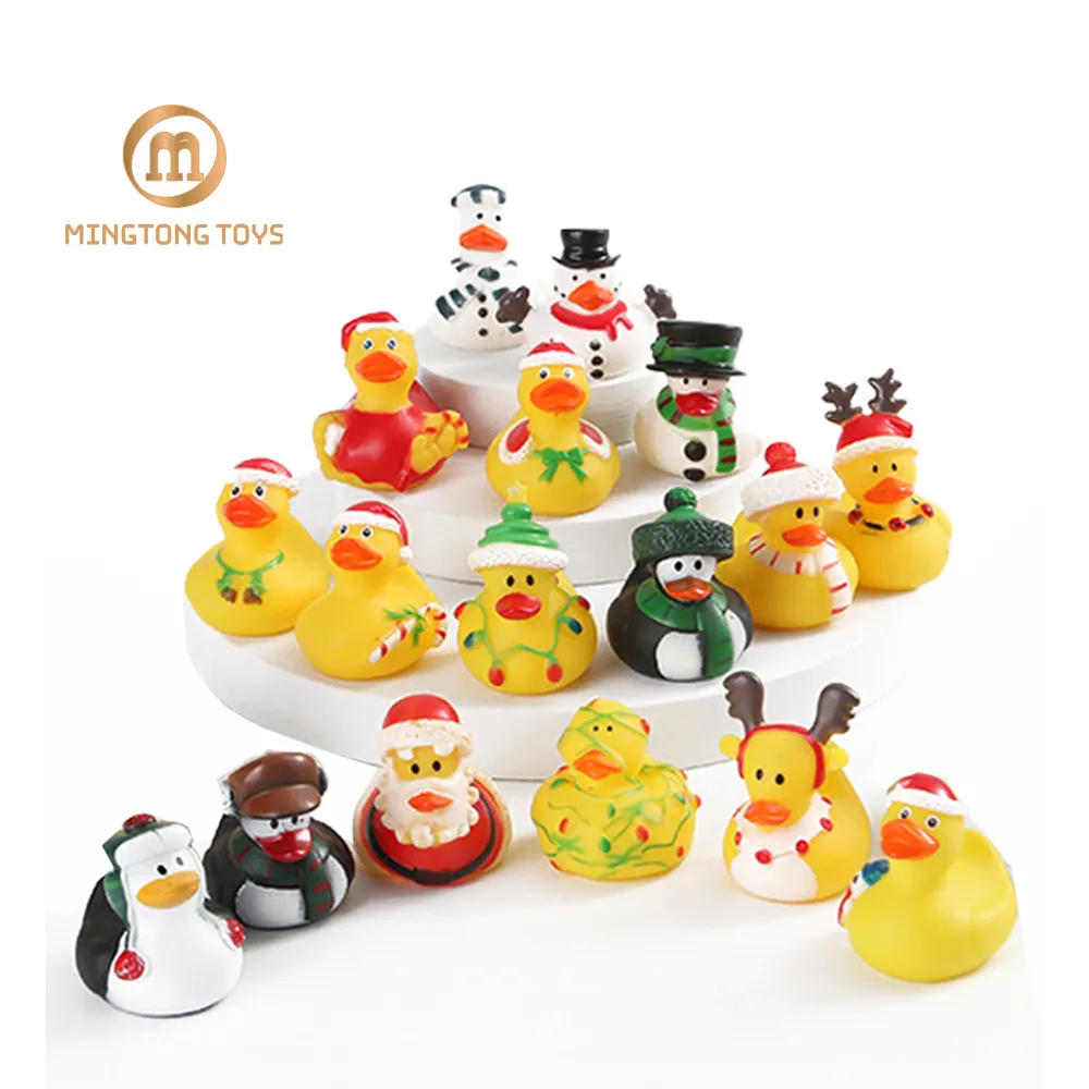 Cadeau personnalisé en gros sur le thème des vacances Jouet flottant pour le bain des enfants en vrac Petit mini canard en caoutchouc du père Noël