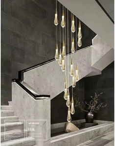 シンプルでモダンな階段の球根の形の高い天井のシャンデリアヴィラリビングルームロングドロップクリスタルシャンデリアペンダントライト - Product Image 4