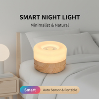 Mini lampe de nuit à détecteur de mouvement en bois, LED rechargeable, lampe de chevet, lumière chaude, lampe de placard, lampe d'escalier