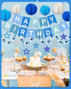 <span class=keywords><strong>Guirlande</strong></span> de boules en papier nid d'abeille écologiques <span class=keywords><strong>bleu</strong></span> ciel, étoiles, spirales suspendues et guirlandes à pois pour <span class=keywords><strong>anniversaire</strong></span>, pour hommes/femmes/garçons/filles - Product Image 6