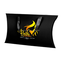 Boîte à oreillers personnalisée imprimée avec poignée en ruban, boîte cadeau en papier noir pour emballage d'extensions de cheveux et de perruques
