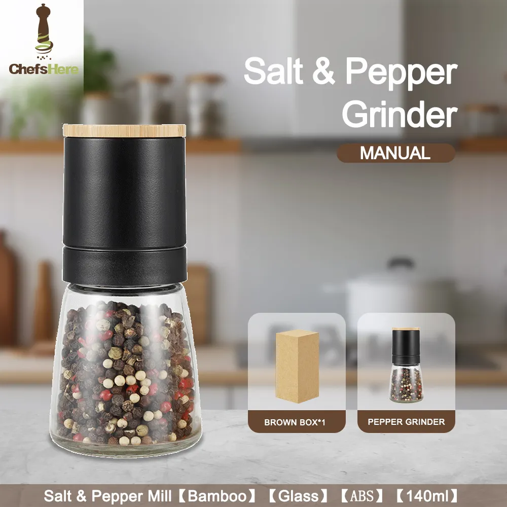New Design Hot Selling Mini One Handed Thumb Press Salt and Pepper Dry Spice Mill/Grinder Set