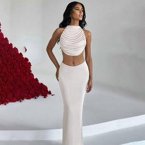 Abito lungo da sera sexy con spacco, senza schienale, senza maniche, con laccetti, scollo a V, per feste estive da donna - Product Image 6