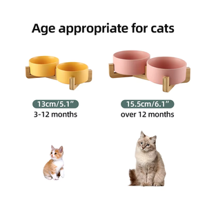 Mangkuk anjing keramik Shamitao dengan dudukan bambu mangkuk makanan dan air untuk anjing kecil sedang jenis besar tidak licin - Product Image 6