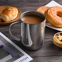 Mug droit contemporain en acier inoxydable 304 à double paroi, finition argent brillant, pour usage quotidien