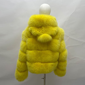 Giacca di pelliccia da <span class=keywords><strong>donna</strong></span> di alta qualità con cappuccio invernale con stile corto stile personalizzabile di colore <span class=keywords><strong>giallo</strong></span> - Product Image 3