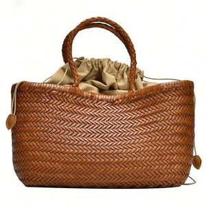 EMG6242, bolso grande con asa superior y cordón para hombro, bolsos de señora tejidos de piel de vaca de ratán Bali, bolsos trenzados de cuero genuino para mujer - Product Image 5