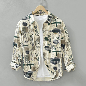 <span class=keywords><strong>Camisa</strong></span> de manga larga informal para hombre a la moda <span class=keywords><strong>Joker</strong></span> Literary Loose Fit Fresh Printed Geometric Pattern <span class=keywords><strong>Camisa</strong></span> para hombre - Product Image 5