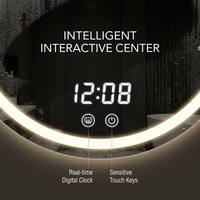 Miroir mural intelligent à écran tactile rond anti-buée avec éclairage LED à trois couleurs changeantes, miroir de salle de bain intelligent mural