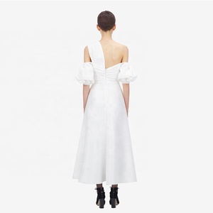 <span class=keywords><strong>Abiti</strong></span> manica a bolle a vita alta monospalla senza spalline in <span class=keywords><strong>cotone</strong></span> 100 elegante bianco festa Maxi <span class=keywords><strong>abiti</strong></span> da sposa da donna - Product Image 3