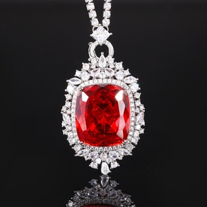 Bulk Supply High Quality 23*23mm Red Cubic Zirconia Jewelry Trendy Eco-friendly Copper Women <b>Statement</b> Pendant <b>Necklace</b> - Product Image 2