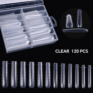 120 pièces de capsules d'extension d'ongles transparentes en ABS, haute ténacité, réutilisables, sans couture, longues, style français, pour pose rapide, pour DIY des ongles - Product Image 1