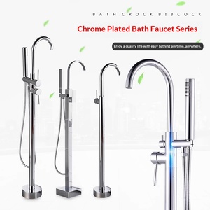 Robinet <span class=keywords><strong>de</strong></span> baignoire sur pied en céramique tout cuivre Shangyu, avec douchette <span class=keywords><strong>pluie</strong></span>, 1 poignée latérale, colonne verticale en <span class=keywords><strong>bois</strong></span>, raccord mural - Product Image 2