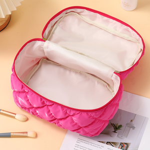 定制刺绣标志绗缝棉3 pc化妆包套装大容量拉链便携收纳袋旅行泡芙美容包 - Product Image 4