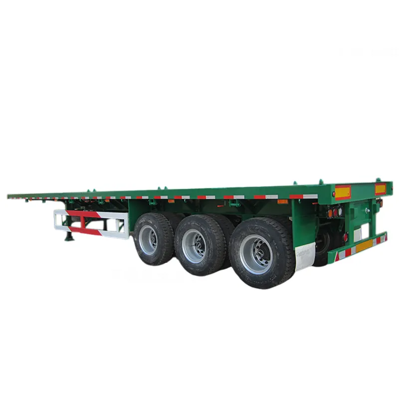 पिकअप ट्रक कंटेनर कार्गो के लिए 3 एक्सल 40 फीट फ्रेम फ्लैट कंटेनर कार्गो हाई बेड ट्रक ट्रेलर
