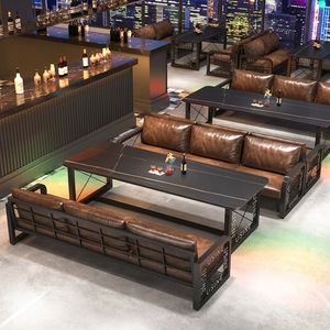 Ensemble de canapés de bar commercial personnalisable en fer forgé de style industriel rétro pour pubs, bars chics, restaurants de barbecue, lieux de musique - Product Image 1