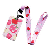 Casing kartu ABS alpukat stroberi buah kartun cantik mode baru tempat kartu ID Lanyard