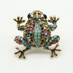 Antique Gold Tone Esmeralda Verde Rosa Colorido Strass Animal Sapo Broche Pin - Product Image 4