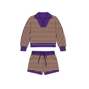 Tenues assorties maman et moi en coton rayé French Terry avec logo personnalisé, vêtements décontractés d'automne, prix d'usine US - Product Image 5