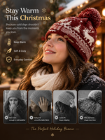 Bonnet tricoté jacquard femme motif renne de Noël avec pompon, chaud et tendance pour l'hiver, personnalisable avec logo OEM