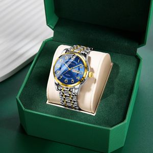 Reloj de Pulsera Casual de Cuarzo para Hombre, Diseño Elegante, Esfera Azul, Tono Plateado y Dorado, Correa de Acero Inoxidable, con Ventana de Día - Product Image 1
