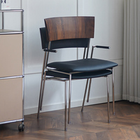 Chaise de salle à manger empilable en bois de noyer et frêne avec dossier et structure en acier inoxydable, mobilier de restaurant vintage, assise nordique moderne pour la maison