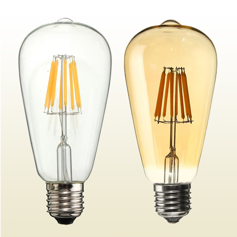 2W 4W 6W 8W 10W Straight Led Filament Bulb clear Amber Smoke Glass Dimmable Vintage Bulb