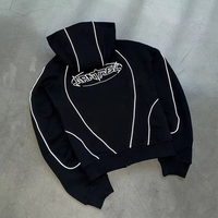 Pabrik Produsen Hoodie Custom Mock Neck Double Layer dengan Strip Reflektif Streetwear Pria