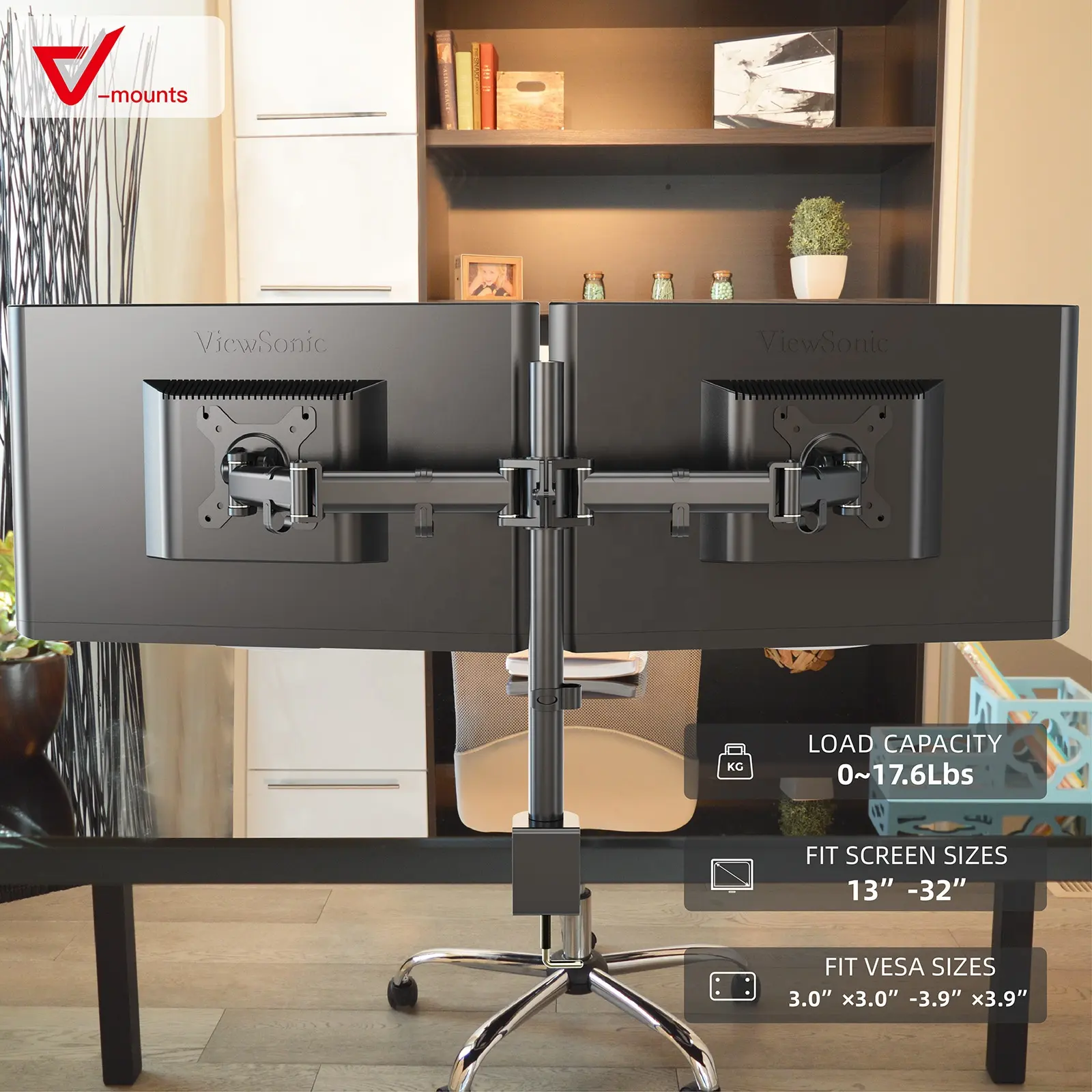 V-mounts Adjustable Height Full Motion Dual Lcd Monitor Mount VM-D29