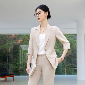 Women's Suit Set Spring Lightweight Three Quarter Sleeve Solid Color Professional Workwear - Product Image 3