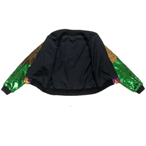 MommyและMe Mardi Grasแจ็คเก็ตชุดเบสบอลZip Cropped Coat Glitterเลื่อมผู้หญิ<span class=keywords><strong>ง</strong></span>BomberJacket - Product Image 5
