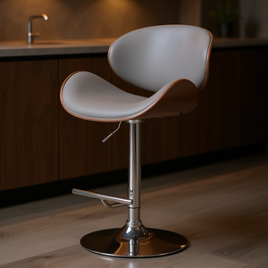 Marana Stone Grey Bentwood <b>Adjustable</b> Swivel Bar <b>Stool</b> Chrome Base Modern Design - Product Image 2