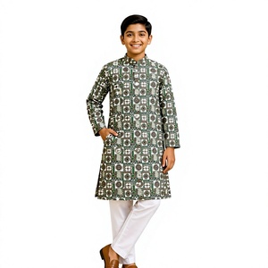 Kurta de Lino con Estampado Digital para Niños, Ropa Étnica Tradicional India y Pakistaní, Largo hasta la Rodilla, Corte Regular, 0-14 Años, Informal, para Todas las Temporadas - Product Image 2