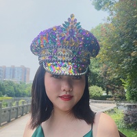Casquette Unisexe de Festival Punk avec Strass et Paillettes, pour Soirée Disco, Burning Man, Mardi Gras, Casquette de Capitaine, Paillettes Scintillantes, EDM, Finition Soignée